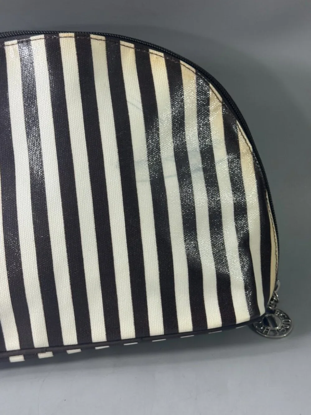 Henri Bendel Iconic Brown/White Stripe Makeup Case